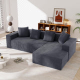 Sapgaks Canapé désossé entièrement compressé,canapé d'angle avec méridienne en Forme de L,Grand canapé 3 Places 261 cm,Profondeur d'assise 70 cm,Velours côtelé,Aucun Assemblage requis (Gris)