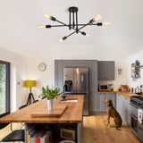 MRHYSWD Lustre Noir Luminaire Plafonnier Noir Industriel Vintage Moderne, 6 Lumières De E27 Plafonnier Chambre Salon Salle De Bain Cuisine Couloir Salle à Manger Paille Entree, Sans Ampoule