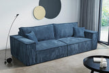Tendencio Canapé Convertible 3 Places Vella en Velours côtelé - 255 cm - Mode lit et Coffre de Rangement (Bleu)