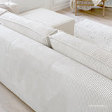 HOMIFAB Canapé d'angle Convertible réversible 5 Places avec Coffre de Rangement en Velours côtelé Beige - Collection Harper, 300 x 84 x 154/101 cm