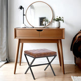 DUHOME Tabouret de Maquillage Rembourré Pouf Coiffeuse Moderne Ottoman X Leg Sièges Piano Pieds en Métal pour Chambre Salon Toilette, Marron Jaunâtre