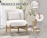 Ya-Home Fauteuil de Salon avec Cadre en Bois Massif Fauteuil Lounge avec Oreiller Lombaire Chaise de Salon en Chenille Fauteuil Rembourré pour Chambre, Blanc