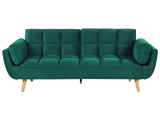 Canapé Lit Clic Clac Convertible 3 Places en Velours Vert avec Pieds en Bois Idéal pour Salon ou Chambre d'Amis au Style Rétro et Scandinave Beliani