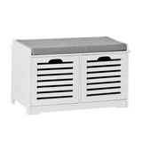 SoBuy Banc Chaussures Entrée Rangement - Meuble à Chaussures avec Coussin Rembourré et 2 Paniers - Banc d’Entrée en Bois pour Couloir - 71x34x43cm, Blanc, FSR23-K-W