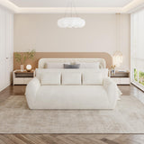 Vesgantti Canapé 3 Places 200 × 94 × 80 cm en Velours Côtelé, Canapé de Sol Rembourré avec 3 Coussins, sans Montage, Idéal pour Salon, Chambre et Bureau, Blanc