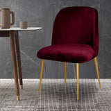 Lot de 2 chaises de salle à manger modernes en velours avec dossier incurvé, style milieu du siècle, pour cuisine et salon, bordeaux