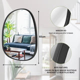 Lzuso Miroir Mural Noir décoratif asymétrique Grand Miroir Mural Ovale Moderne à Cadre en Bois Style Unique vanité Murale Art Miroir à Vagues Salon Chambre Salle de Bain xuanguan 65x45cm