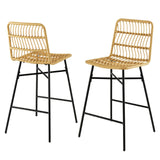 GOPLUS Lot de 2 Tabourets de Bar en Rotin PE, Chaises de Bar avec Cadre en Métal & Repose-Pieds, Chaise Haute Cuisine, Salle à Manger, Bistrot, Style Moderne, Hauteur d’Assise 69 CM