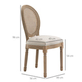 HOMCOM Lot de 2 chaises de Salle à Manger - Chaise de Salon médaillon Style Louis XVI - Bois Massif sculpté, patiné - Dossier cannage - Aspect Lin Crème