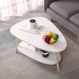 Belfoyer Table Basse Ovale scandinave, Table Basse Ovale avec 2 Tablettes Table Style Nordique, Blanc Naturel