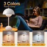 Flowerpot Lampe de table champignon – 3 couleurs en continu à intensité variable tactile, LED portable rechargeable, veilleuse de chevet et veilleuse intérieur/extérieur (blanc)