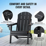 VEVOR Chaise Adirondack en Plastique, Lot de 2, Fauteuil de Jardin Pliant Portable, Charge 181,4 kg, avec Porte-Gobelet, Accoudoir Relaxant, pour Toutes Saisons, Extérieur, Patio, Arrière-Cour, Noir