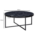 FineBuy Table Basse de Salon Effet Marbré 80x36x80 cm MDF et Metal | Grande Table de Canapé Ronde Noir | Design Table d'appoint Moderne