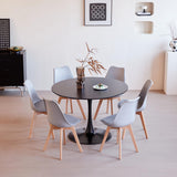 HJhomeheart Table à manger de cuisine ronde, table de loisirs moderne, ensemble de table à manger pour cuisine, salle à manger et bureau, noir, diamètre 110 x 75 (H) cm