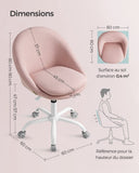 SONGMICS Chaise de Bureau, Fauteuil Pivotant en Tissu Coton-Lin, Siège Confort, Rembourrage en Mousse, Réglable en Hauteur, pour Bureau, Chambre, Rose Bonbon OBG020P01