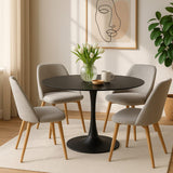 SENHO Table à Manger Ronde pour 4 à 5 Personnes diamètre 100 cm, Finition laquée Mate Noire, Base Ronde en métal Noir - Tulips