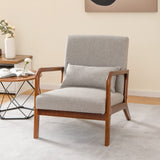 COSTWAY Fauteuil de Salon 1 Place, Fauteuil Relax Rembourré avec Coussin Lombaire, Cadre en Bois Massif de Caoutchouc & Patins Antidérapants, Fauteuil de Lecture pour Bureau, Charge 150 KG(Gris)