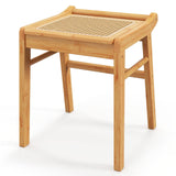 HOMASIS Tabouret de toilette de maquillage en bambou, banquette assise en bambou et rotin capacité de charge jusqu'à 120 kg, petite chaise cosmétique coiffeuse, salon, chambre à TF11088XKES