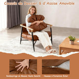 COSTWAY Fauteuil Salon Rembourré en Cuir Synthétique avec Accoudoir, Chaise Ergonomique avec Coussin de Dossier Amovible et Structure Métallique, pour Salon, Chambre, Bureau, Marron