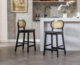 Ya-Home Lot de 2 Tabourets de Bar en Bois Chaise de Bar Rotin Tabourets de Cuisine Confortable en Cuir PU Chaise Bar avec Repose-Pieds, Noir