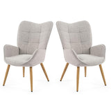 MEUBLE COSY Lot de 2 Fauteuil de Salon Chambre Scandinave Chaise Coiffeuse avec Accoudoirs et Assise Épais Pied Bois Massif Rembourré en Tissu Gris
