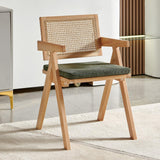 HOMIFAB Chaise en Bois Massif, cannage Naturel et Velours côtelé Vert - Lina