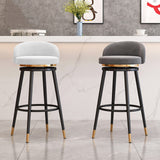 Lot de 2 tabourets de bar pivotants avec dossier rembourré à 360° en velours - Hauteur de comptoir - Tabourets de cuisine et de petit-déjeuner - Pieds en métal doré - Gris - 65 cm