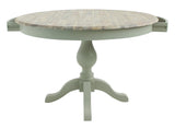 Générique Table à Manger Ronde sur piédestal avec 2 tiroirs cachés 120 L x 120 P x 78 H cm Plateau en Bois Dur d'acacia délavé à la Chaux Table à Manger en Bois Bleu Marine 5 Couleurs