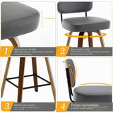 Bekrvio Lot de 4 tabourets de Bar pivotants à 360° avec Dossier, 65 cm de Hauteur d'assise - en Cuir synthétique et Bois Massif - 4 Pieds - pour Cuisine et comptoir - Chaise de Bar pivotante avec