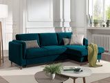Lisa Design - Canapé d'angle Convertible avec Coffre - Angle Droit - Brooke en Velours - Canapé Lit - Sofa Bleu Canard 4 Places - Salon