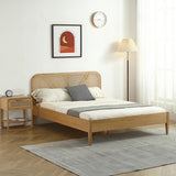 HOMIFAB Lit Adulte 180x200 cm en placage chêne avec tête de lit en Bois Massif et cannage Naturel - Leonie