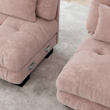 EURHCIO Canapé 3 Places en Chenille,Canapé Modulable avec Coussin et Accoudoirs Rembourrés Circulaires,pour Salon,Bureau et Home Cinéma (Rose)