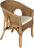 AUBRY GASPARD - Fauteuil Galep avec Coussin Rotin - Patinée Marron - 57 x 57 x 80 cm - Coussin Déhoussable Coton - Mousse Polyéther - Extérieur Compatible - Confort Élégant Artisanale
