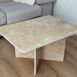 Table basse travertin "modele X " (grand plateau 80x60) (Table seule)