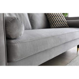 CONCEPT USINE - Canapé Nalha Gris Clair en Velours 3 Places - Revêtement en Velours 100% Polyester - avec Accoudoirs - 2 Longs Coussins Ronds Déhoussables - Largeur 199 cm - Résistant, Design Élégant