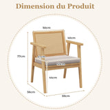 COSTWAY Lot de 2 Fauteuils de Salon 1 Place, Fauteuil Relax avec Cadre en Bois d’Hévéa, Fauteuil d'Appoint avec Dossier en Rotin Respirant & Coussin Amovible, pour Bureau, Salle d'Étude, Charge 135KG