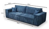 Tendencio Canapé Convertible 3 Places Vella en Velours côtelé - 255 cm - Mode lit et Coffre de Rangement (Bleu)
