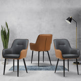 LEMROE Lot de 2 chaises de salle à manger en cuir avec dossier et accoudoirs - Chaises de salle à manger rembourrées avec pieds en métal (gris et marron)