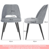 WAFTING Lot de 2 Chaises de Salle à Manger, Chaise avec Velours Côtelé en Éponge Épaisse, Chaise de Cuisine avec Pieds Métalliques Séparés, pour Salle à Manger, Cuisine et Réception, Gris