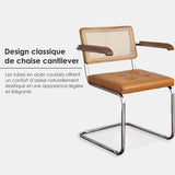 SEEDWAVE Lot de 2 Chaises Cantilever de Salle à Manger avec Tressage Viennois, Accoudoirs en Bois Massif et Assise en Cuir PU, Design Vintage pour Salle à Manger et Salon