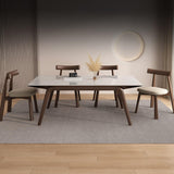 Lot de 6 chaises de salle à manger en bois avec dossier incurvé et coussin en cuir durable pour cuisine et salon Finition noyer foncé et blanc
