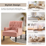HULALA HOME Fauteuil à Oreilles avec accoudoirs du Milieu du siècle Chaise d'appoint Moderne en Velours à Dossier Haut avec Pieds en Bois Fauteuil Club rembourré pour Salon Chambre à Coucher Rose