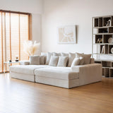 CONCEPT USINE | Canapé 4 Places Cardiff Velours Côtelé Beige | Modules Symétriques | Coussins Déhoussables | Assise Profonde Confort Mi-Ferme | Design Chic et Décontracté | Structure Bois Massif