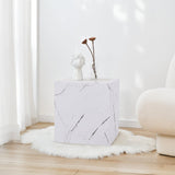 [en.casa] Table d'Appoint en Forme de Cube Bout de Canapé Design Unique Support de Plantes Table de Chevet Capacité de Charge 30 kg MDF 45 x 40 x 40 cm Aspect Marbre Blanc