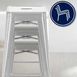 CLP Tabouret de Bar Joshua I Tabouret de Bar empilable en métal I Chaise de Bar avec Repose-Pieds I Hauteur d'assise 76 cm I Tabouret empilable, Couleur:Argent