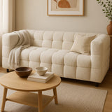 IDMarket - Canapé Droit 2 Places capitonné AMANCE en Tissu Bouclette Beige