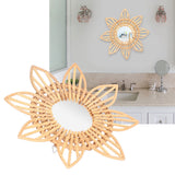 LKPOMI Rotin Boho Art Innovant Décoration Rotin Fleur Circulaire Tenture Murale Miroir Rétro Dressing Maquillage Miroir pour Ferme, Salon, Chambre, Salle de Bain(L)