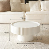Cagnolier Table Basse Ronde Blanche, Table de Salon avec Design strié, Table Basse Blanche en Forme de Champignon avec Les Dimensions φ70 × 38 cm, Table de Salon en pin pour Salon, Chambre et Balcon