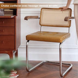 SEEDWAVE Lot de 2 Chaises Cantilever de Salle à Manger avec Tressage Viennois, Accoudoirs en Bois Massif et Assise en Cuir PU, Design Vintage pour Salle à Manger et Salon