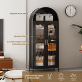 SUPEER Armoire Vitrine ‌Arquée‌ en Métal Noir - Meuble de Rangement avec Portes en Verre Trempé, Dimensions 78x39x185 cm - 4 Étagères Réglables - Convient Salon/Chambre ﻿